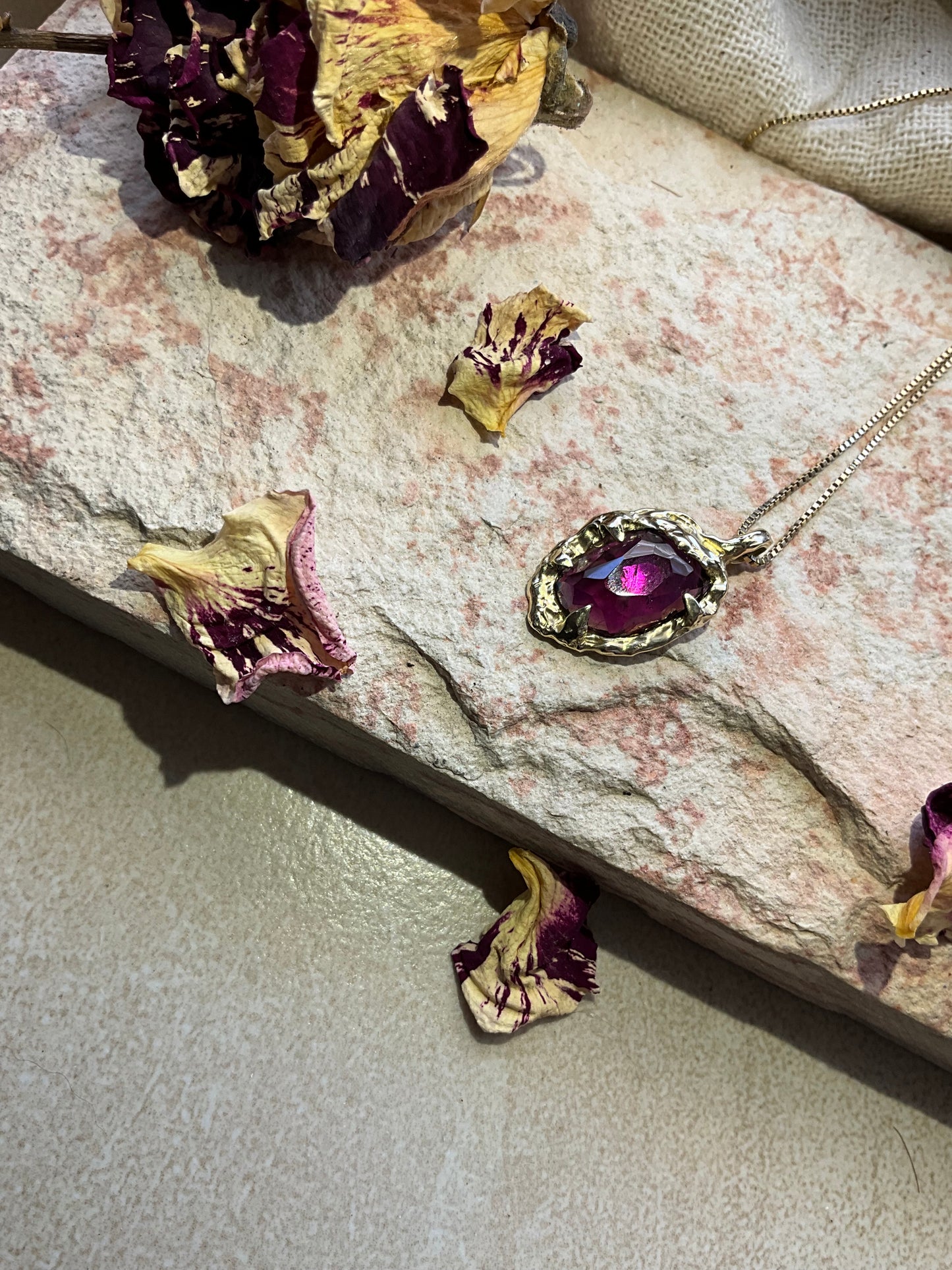 14 karat Soild Gold “Wild Earth Warrior” Rodolite Garnet Necklace