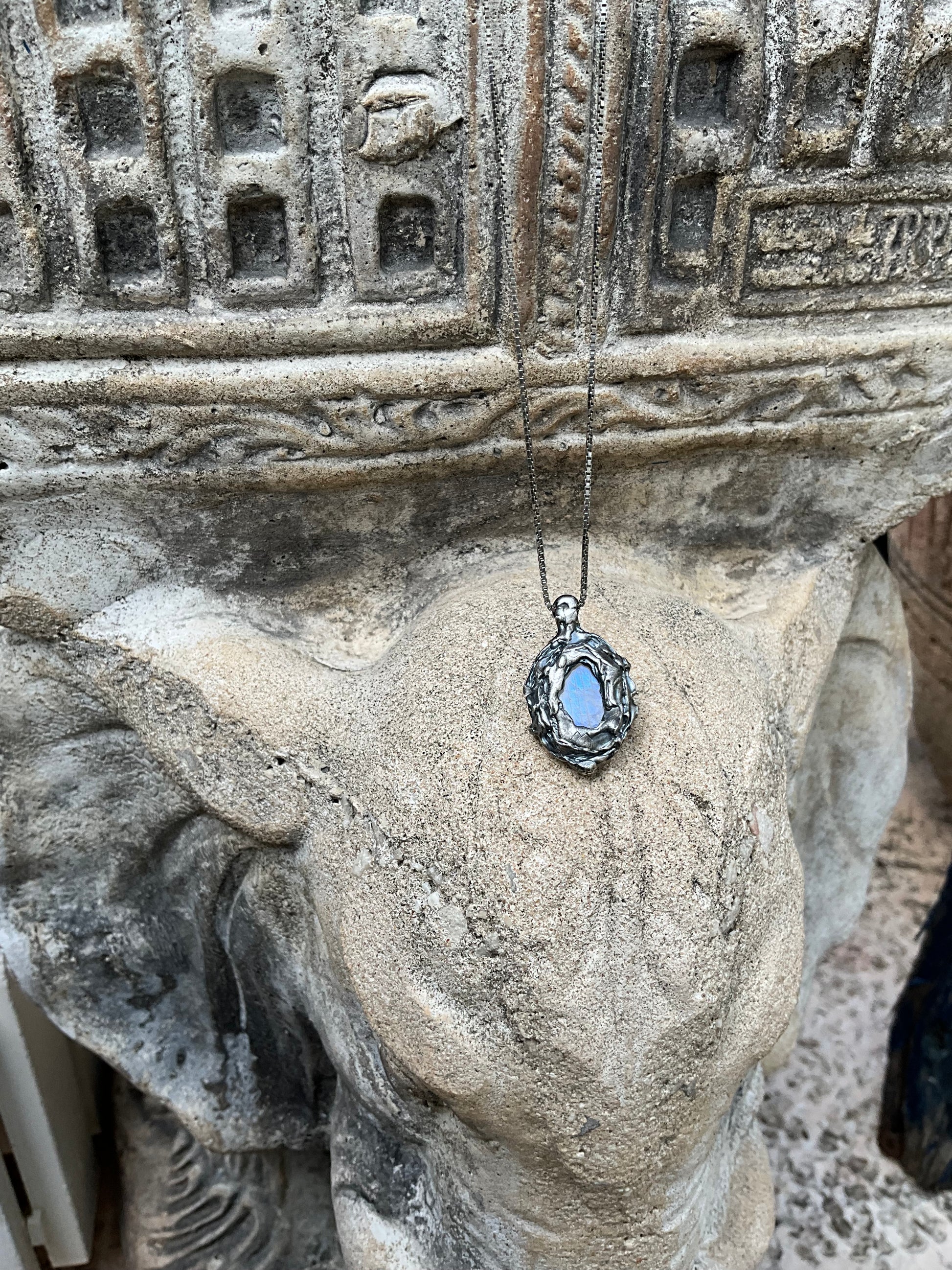 N.1 Moonstone in Dirty Spider Sterling necklace - Pyāra Designs