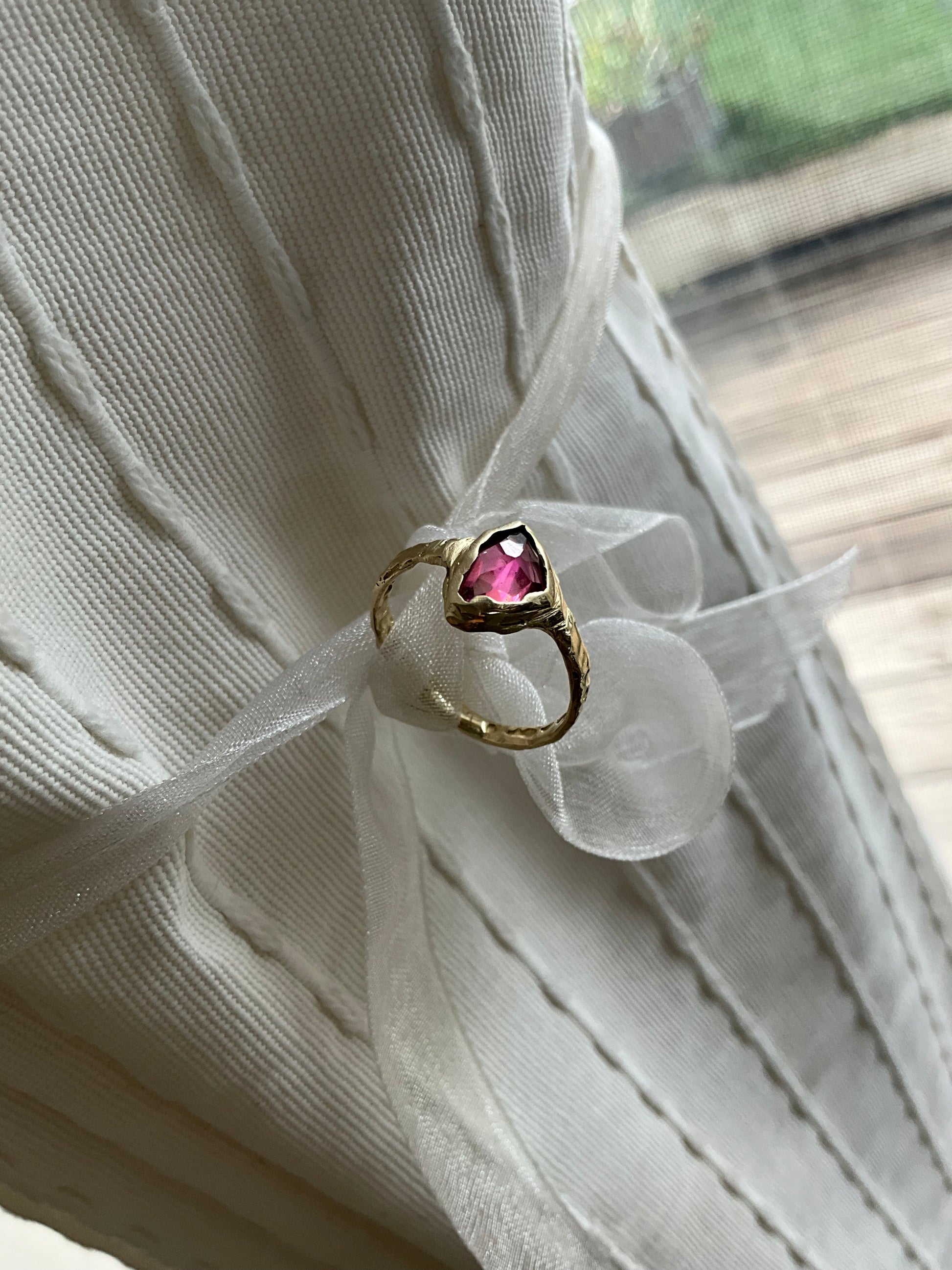 14 karat Soild Gold Pink Tourmaline Unique Classy Rink - Pyāra Designs