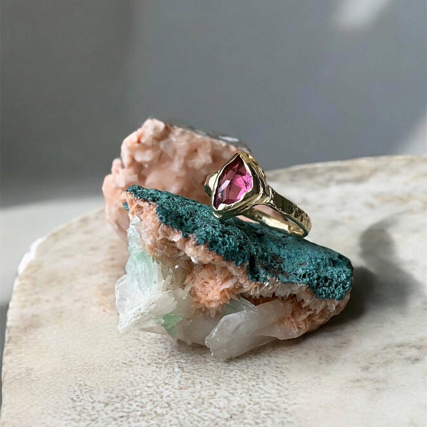 14 karat Soild Gold Pink Tourmaline Unique Classy Rink - Pyāra Designs