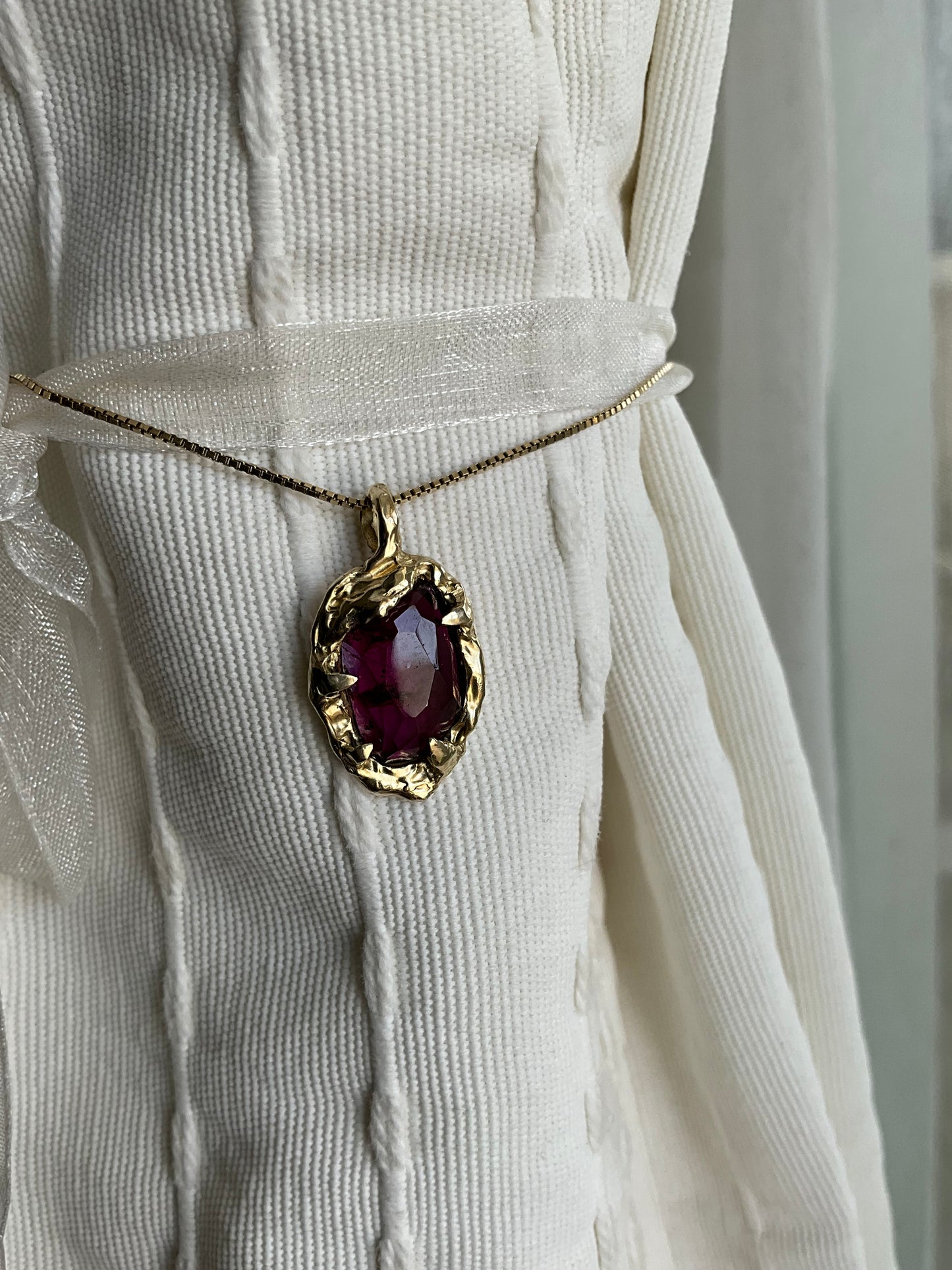 14 karat Soild Gold “Wild Earth Warrior” Rodolite Garnet Necklace