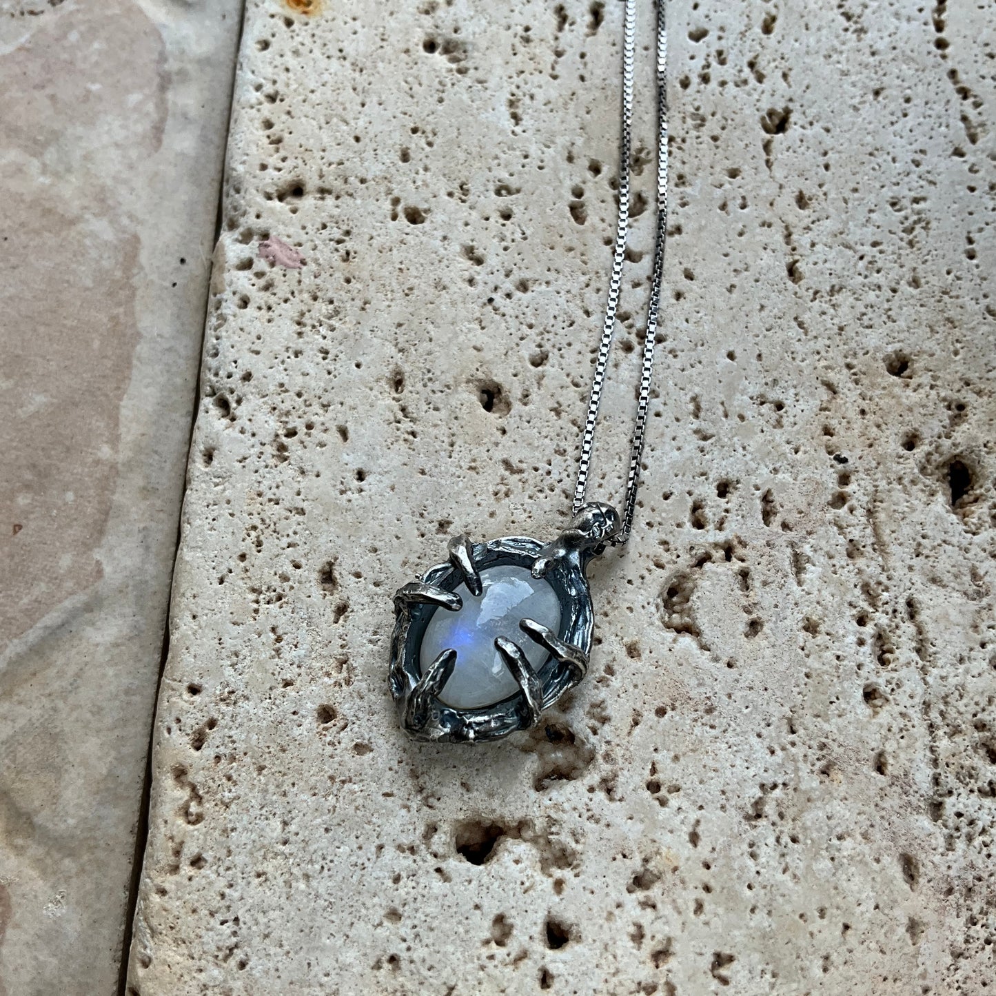 N.1 Moonstone in Dirty Spider Sterling necklace - Pyāra Designs