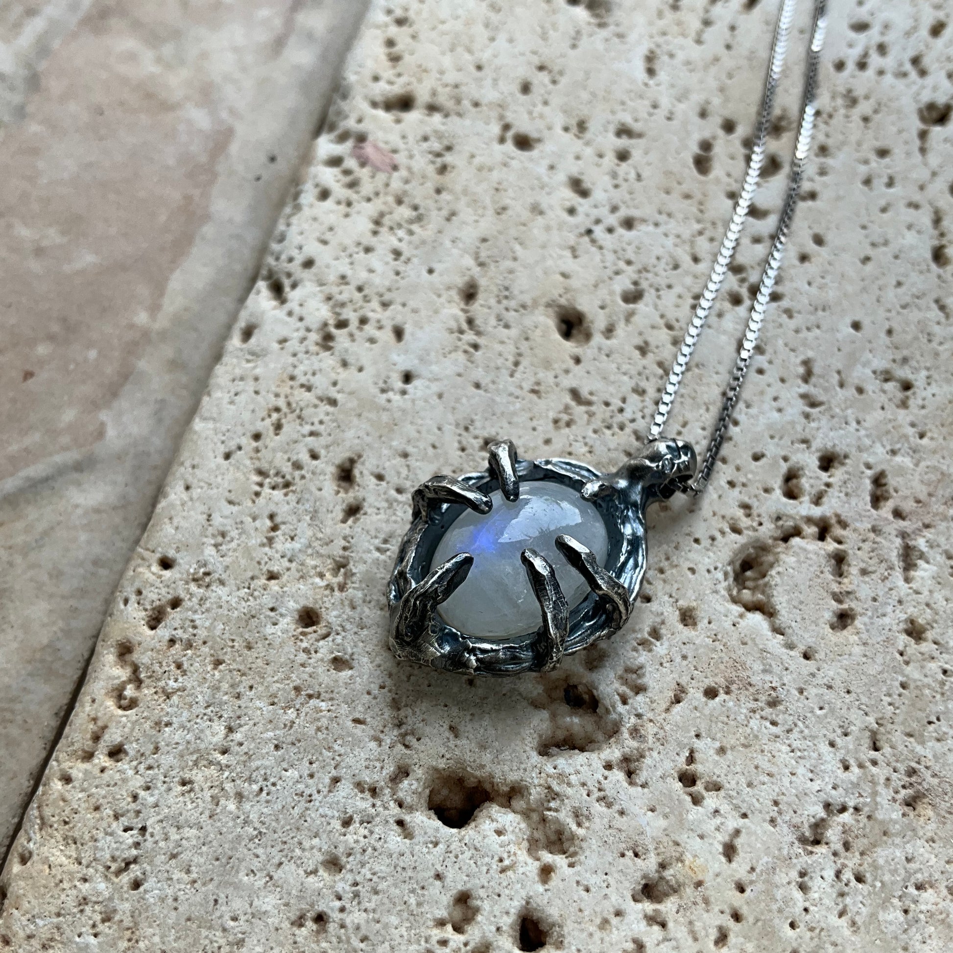 N.1 Moonstone in Dirty Spider Sterling necklace - Pyāra Designs