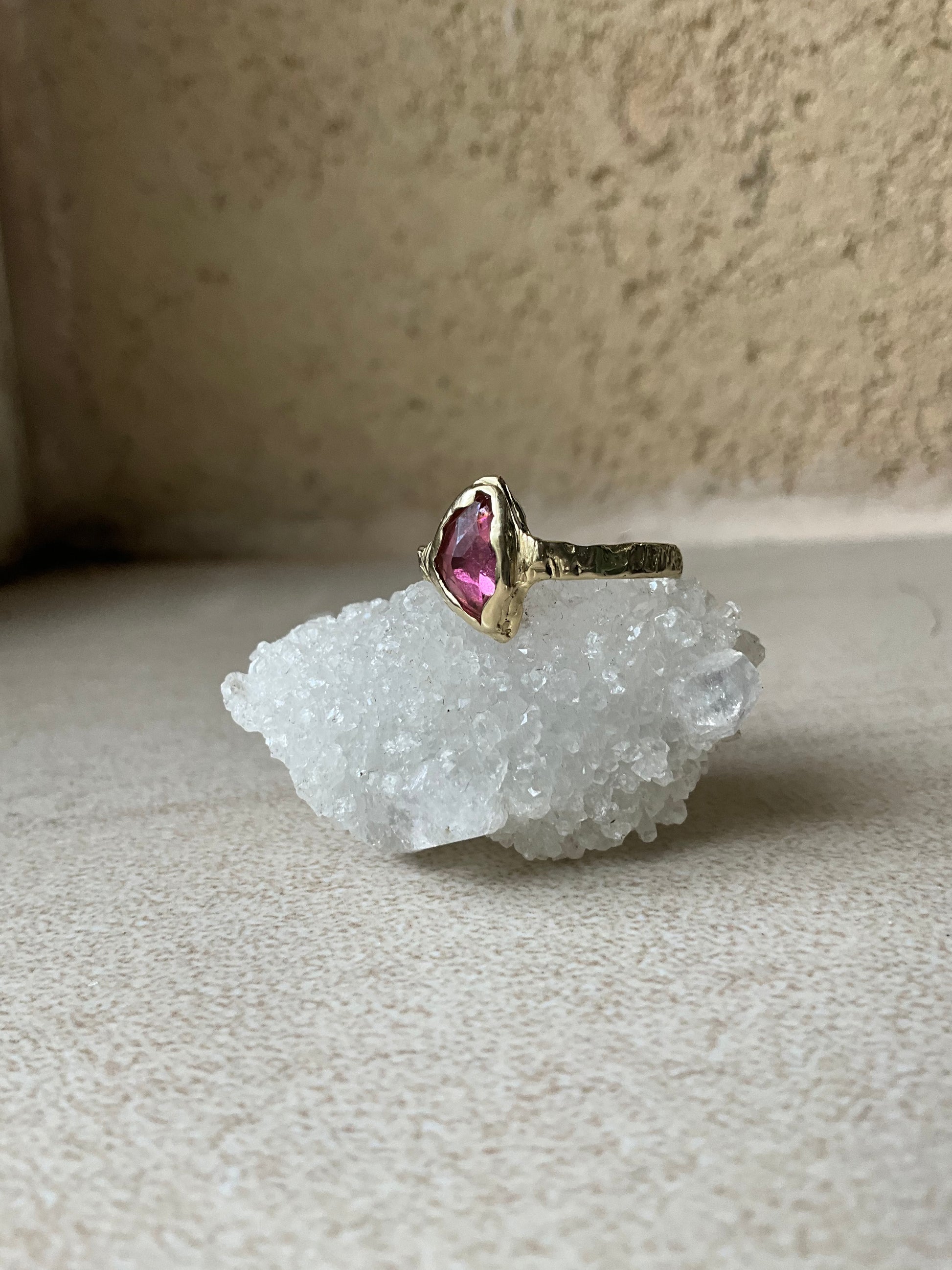 14 karat Soild Gold Pink Tourmaline Unique Classy Rink - Pyāra Designs
