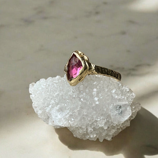 14 karat Soild Gold Pink Tourmaline Unique Classy Rink - Pyāra Designs