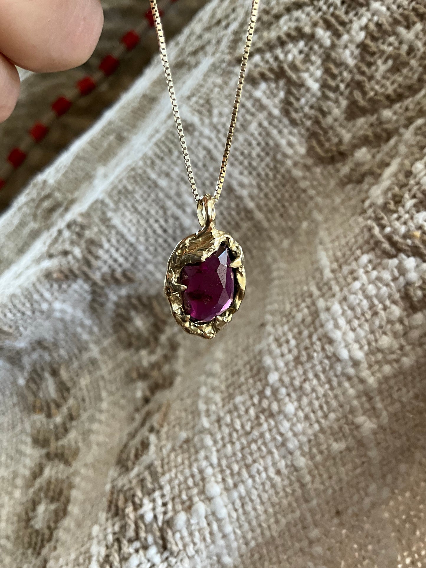 14 karat Soild Gold “Wild Earth Warrior” Rodolite Garnet Necklace