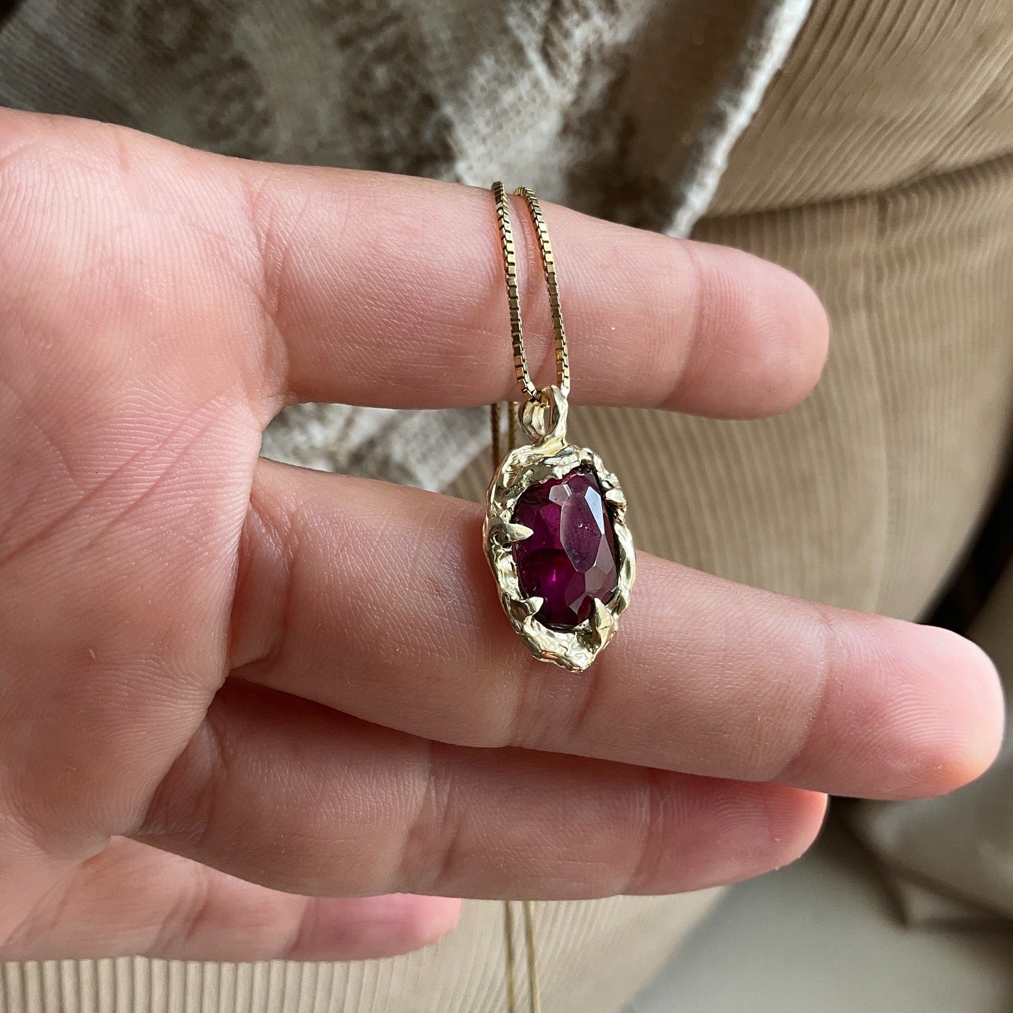 14 karat Soild Gold “Wild Earth Warrior” Rodolite Garnet Necklace