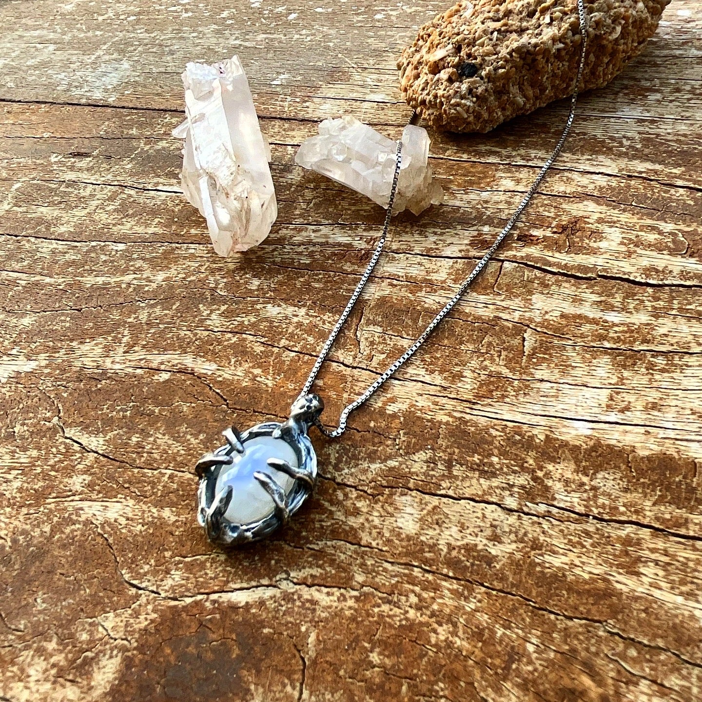 N.1 Moonstone in Dirty Spider Sterling necklace - Pyāra Designs