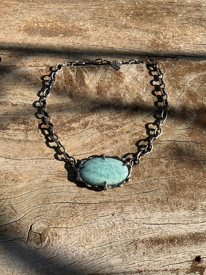 N.18 Ocean Amazonite Massive Sterling Silver Chain