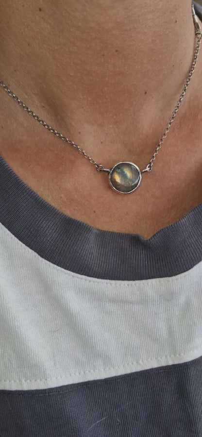 Multicolored Eye Labradorite Silver Classy Choker