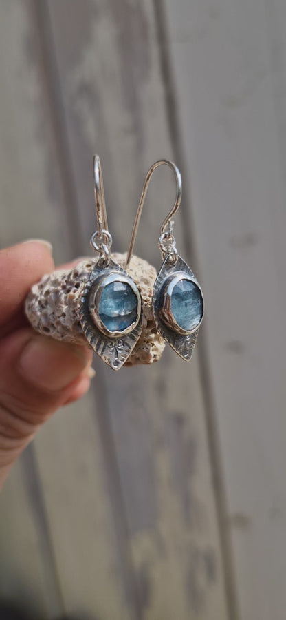 Blue Kyanite Lotus Earrings