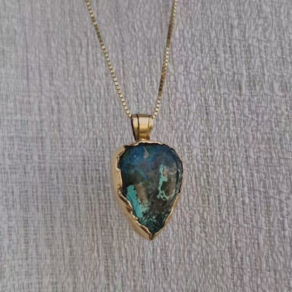 14K Soild Gold Chrysocolla Gemstone Pendant