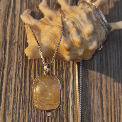 Golden Rutilated Quartz Unisex Long Necklace