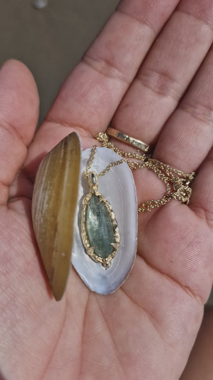 14 karat Soild Gold Light Green Kyanite Unique Classy Pendant