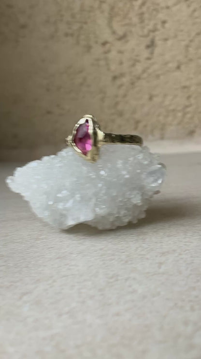 14 karat Solid Gold Pink Tourmaline Unique Classy Ring