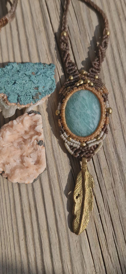 Amazonite Feather Tribe Macrame Necklace