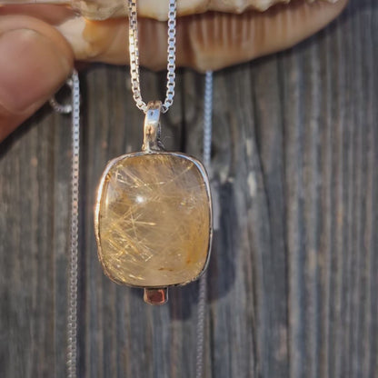 Golden Rutilated Quartz Unisex Long Necklace