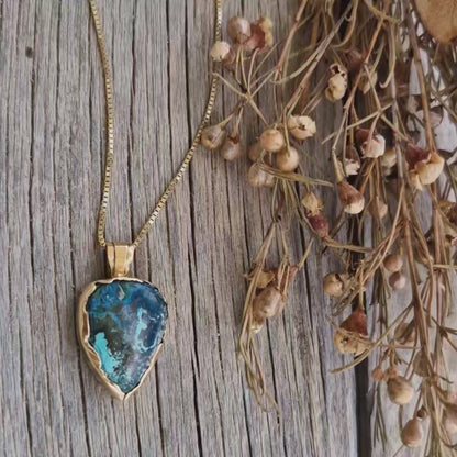 14K Soild Gold Chrysocolla Gemstone Pendant