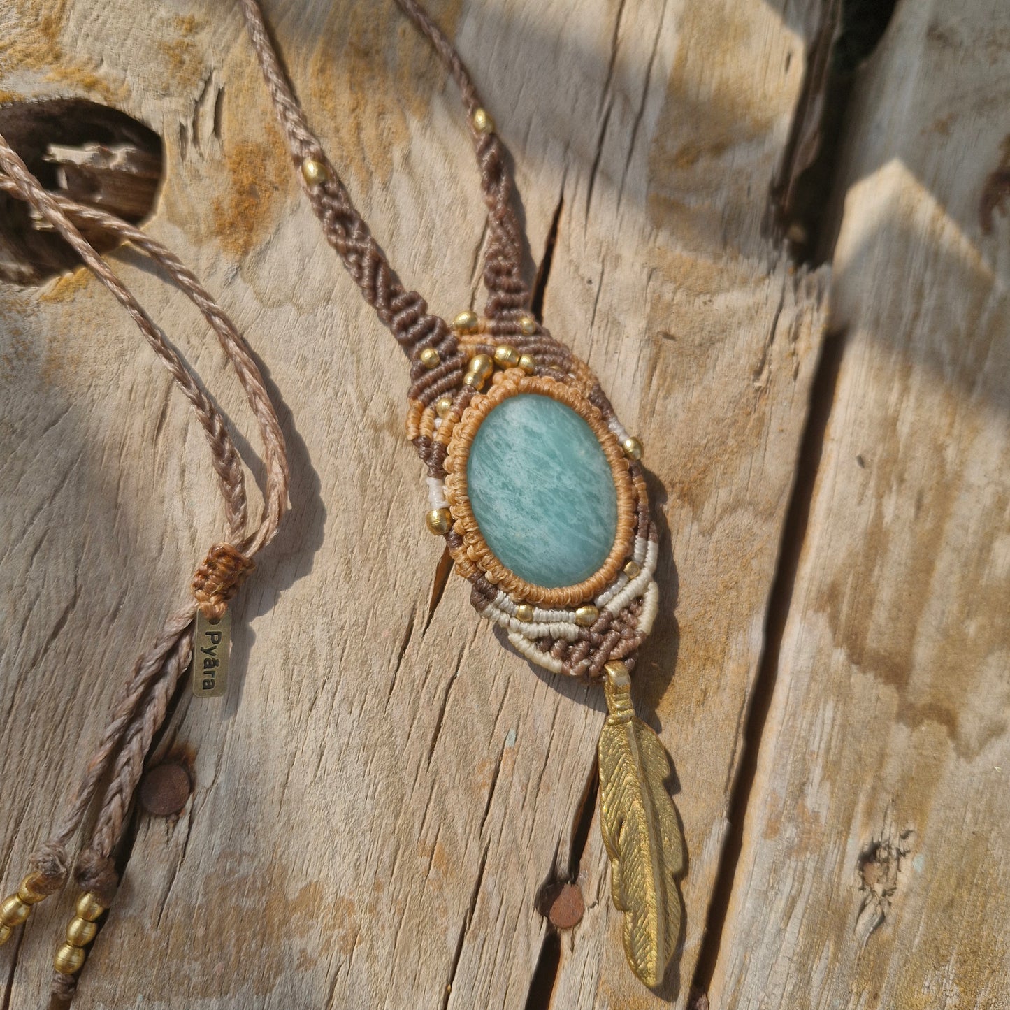 Amazonite Feather Tribe Macrame Necklace - Pyāra Designs