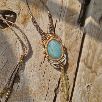 Amazonite Feather Tribe Macrame Necklace - Pyāra Designs