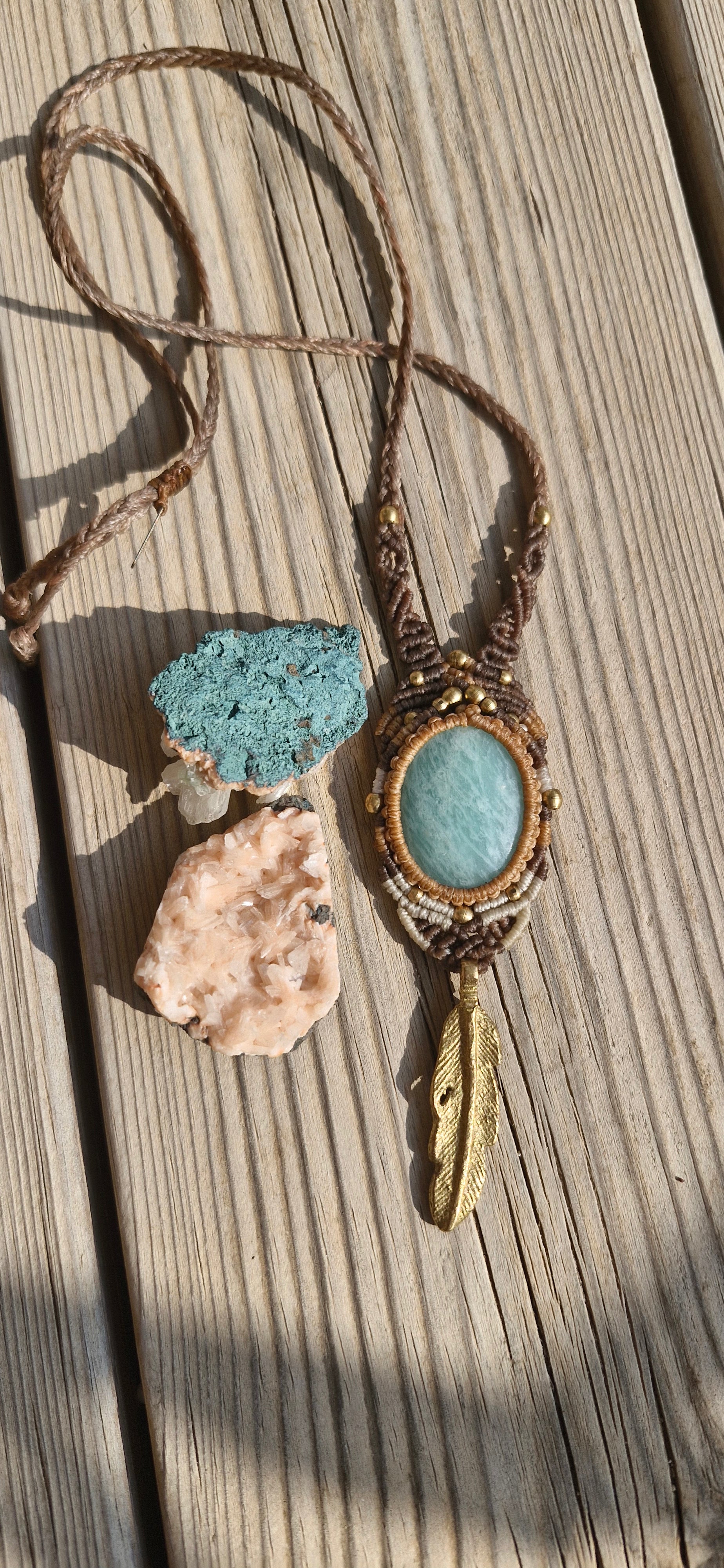 Amazonite Feather Tribe Macrame Necklace - Pyāra Designs