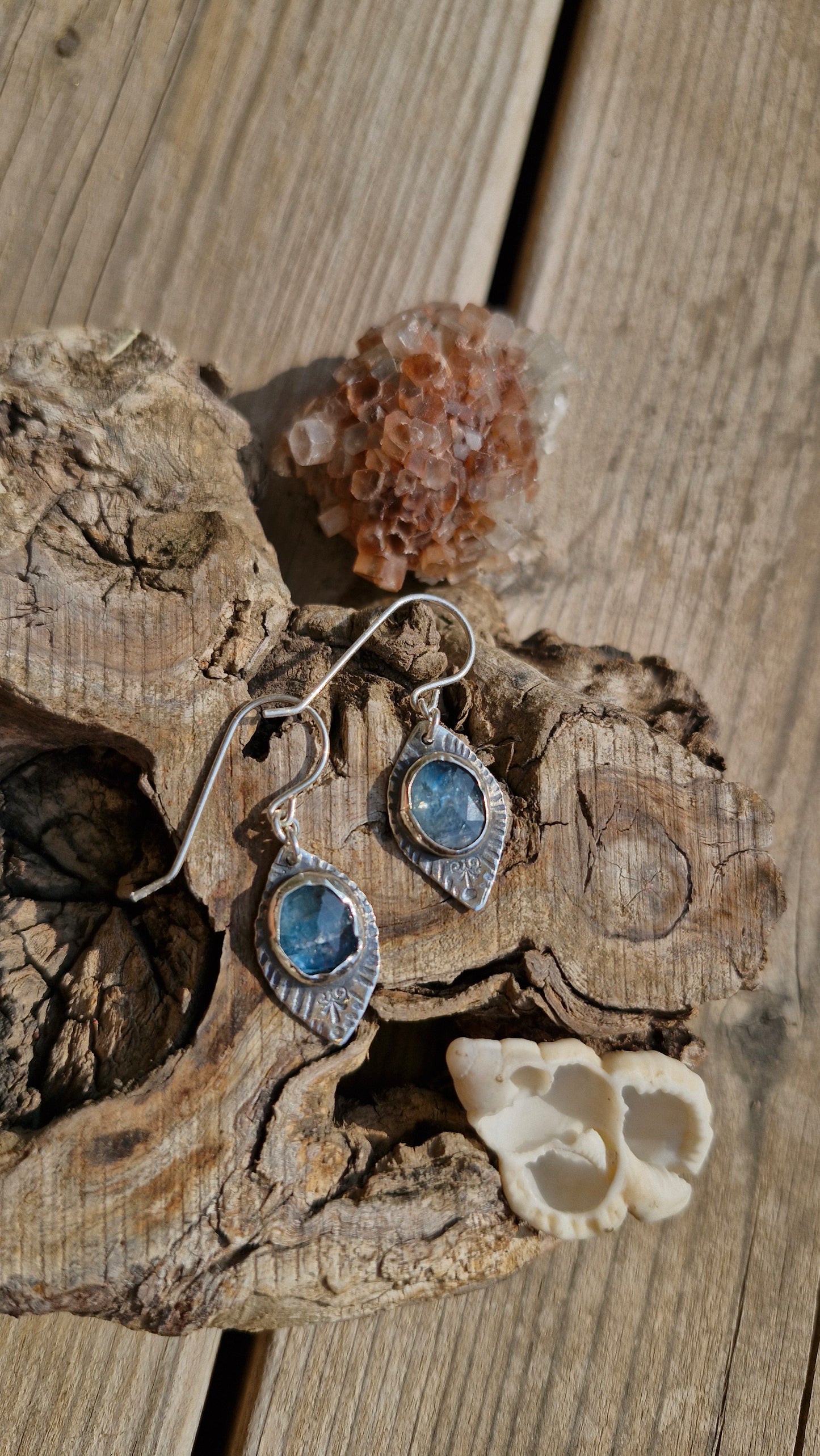 Blue Kyanite Lotus Earrings