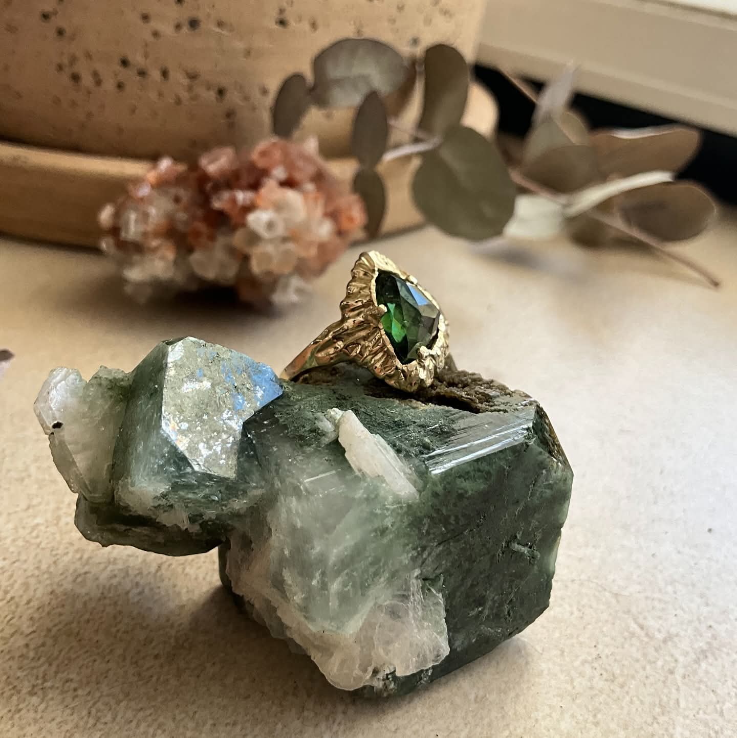 14 karat Solid Gold Green Tourmaline Unique Royal Classy Ring - Pyāra Designs