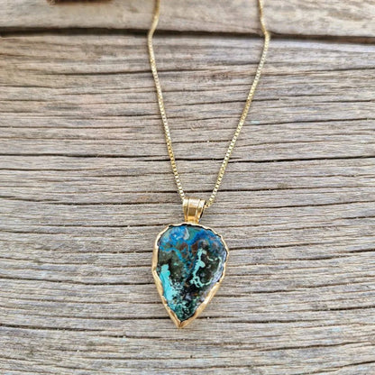 14K Soild Gold Chrysocolla Gemstone Pendant