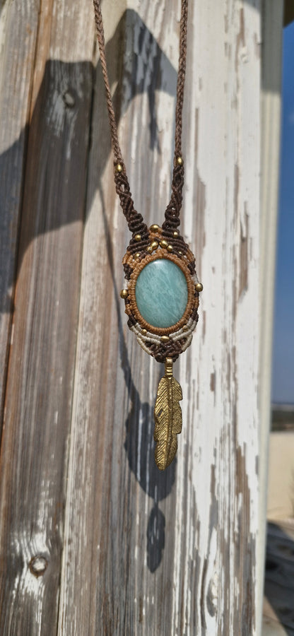 Amazonite Feather Tribe Macrame Necklace - Pyāra Designs