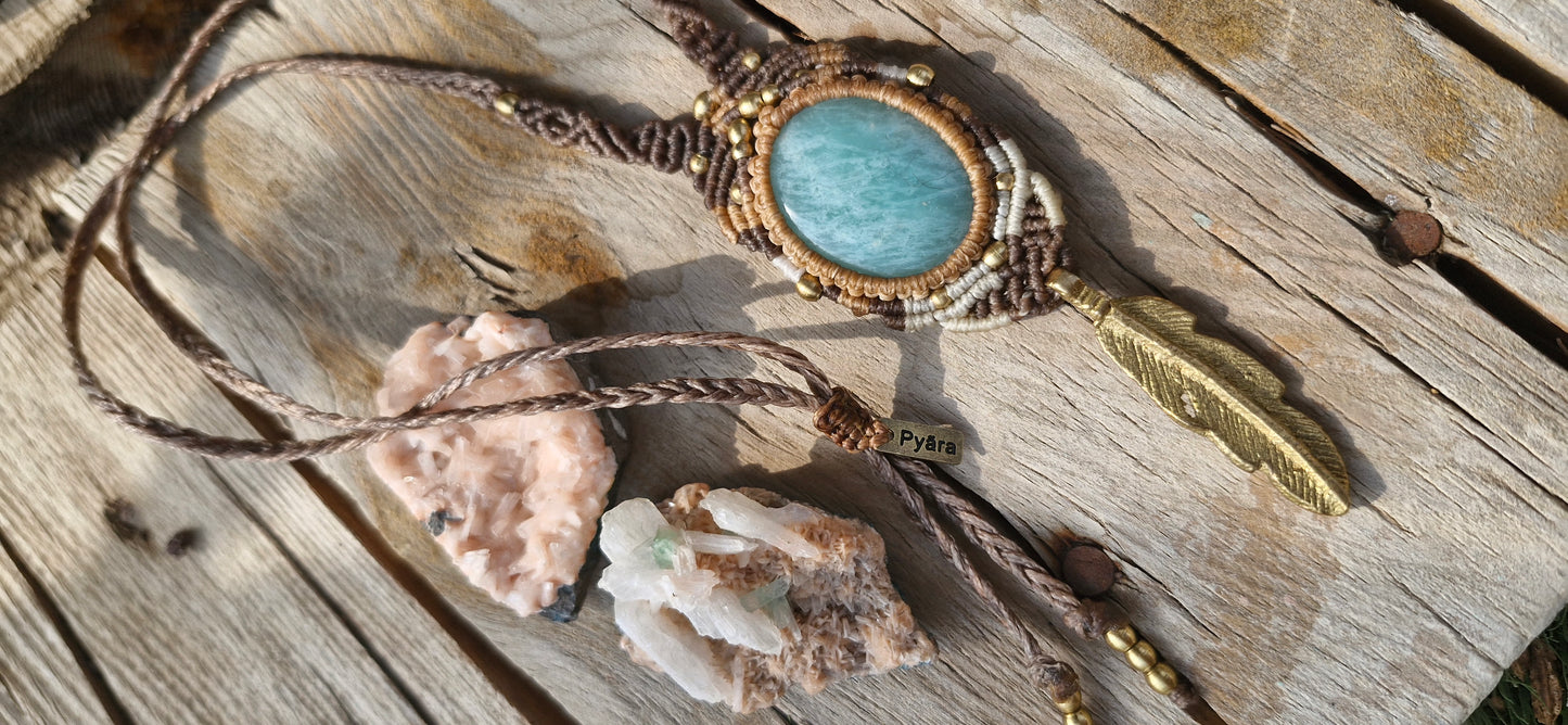 Amazonite Feather Tribe Macrame Necklace - Pyāra Designs