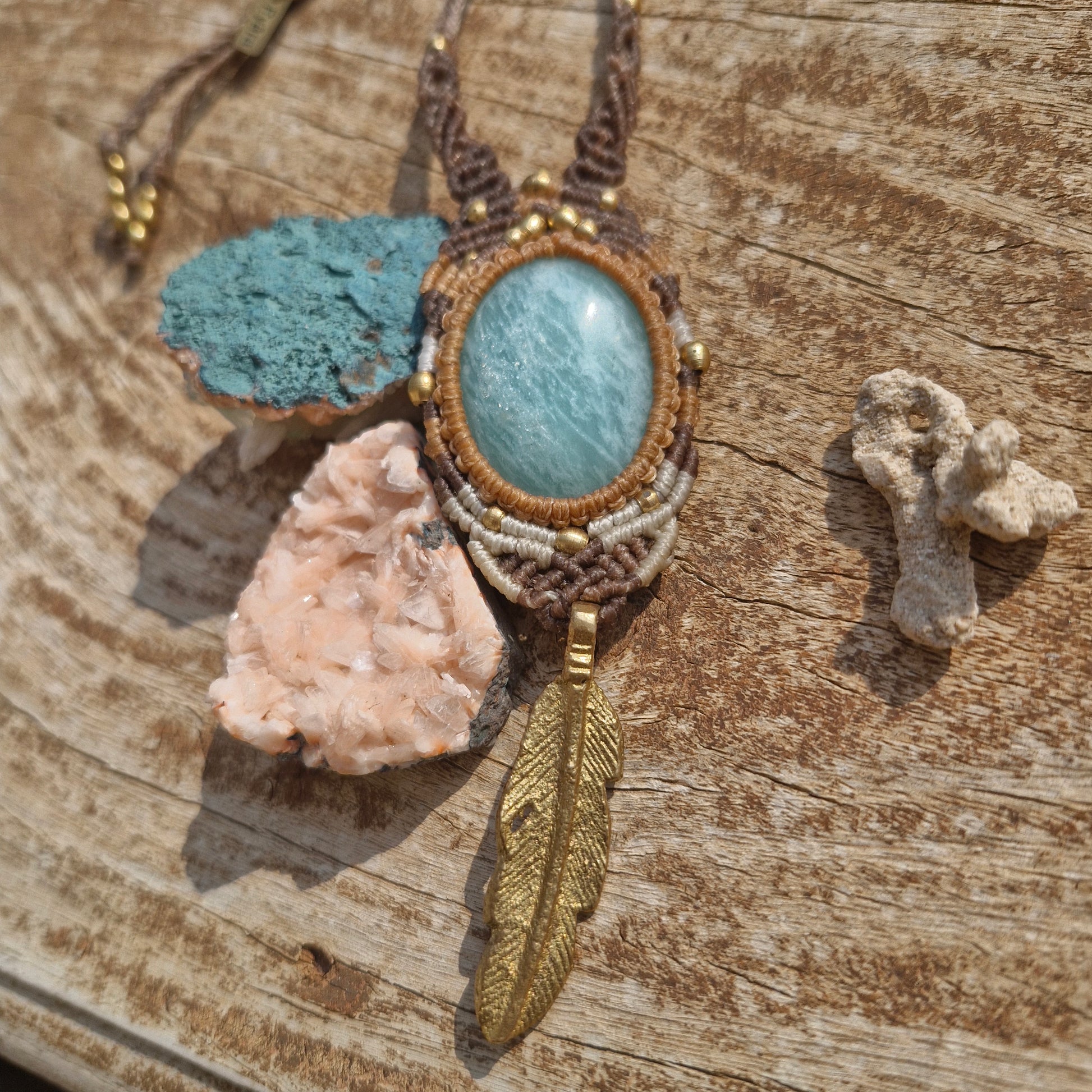 Amazonite Feather Tribe Macrame Necklace - Pyāra Designs