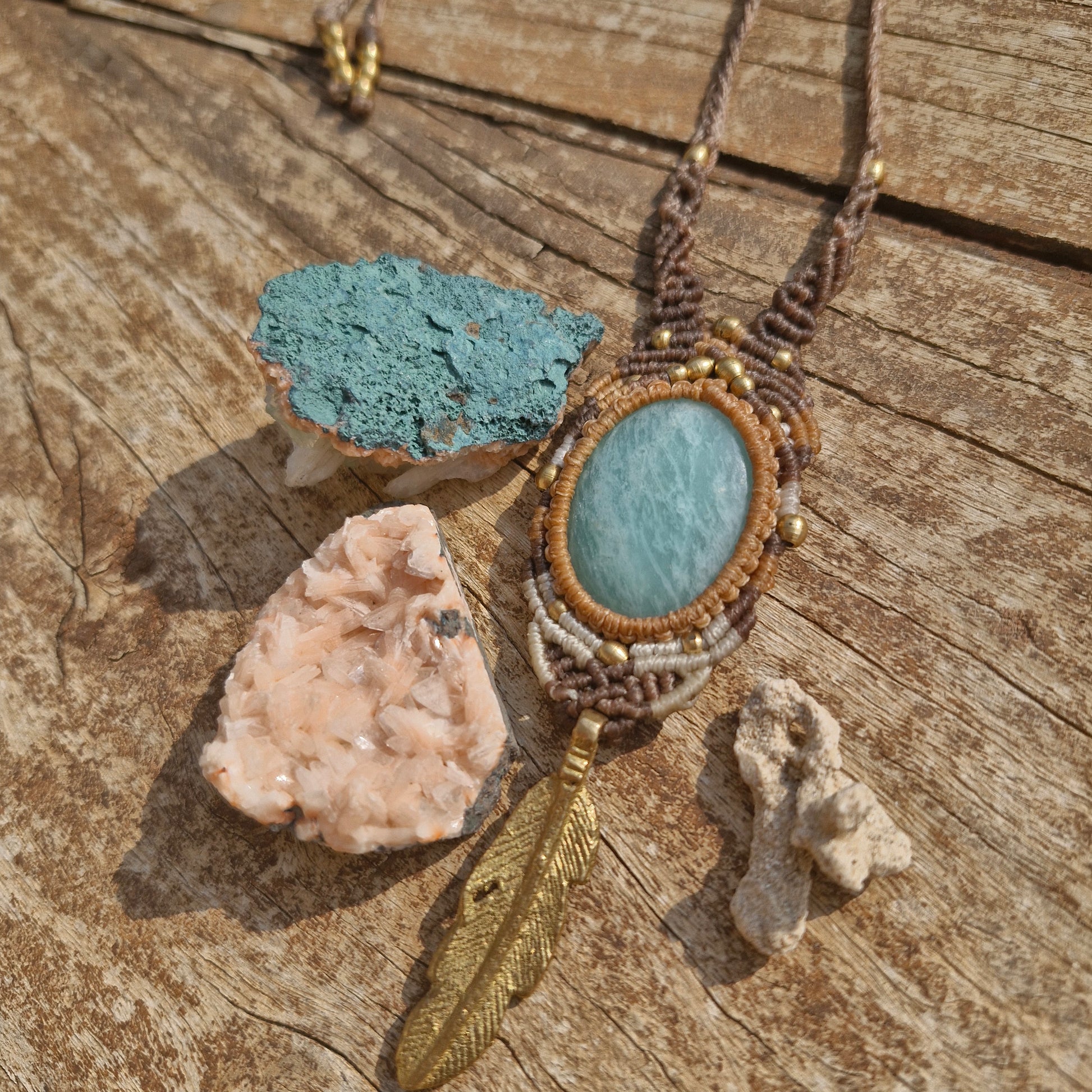 Amazonite Feather Tribe Macrame Necklace - Pyāra Designs