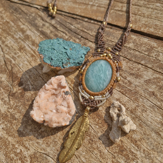 Amazonite Feather Tribe Macrame Necklace - Pyāra Designs