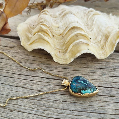 14K Soild Gold Chrysocolla Gemstone Pendant