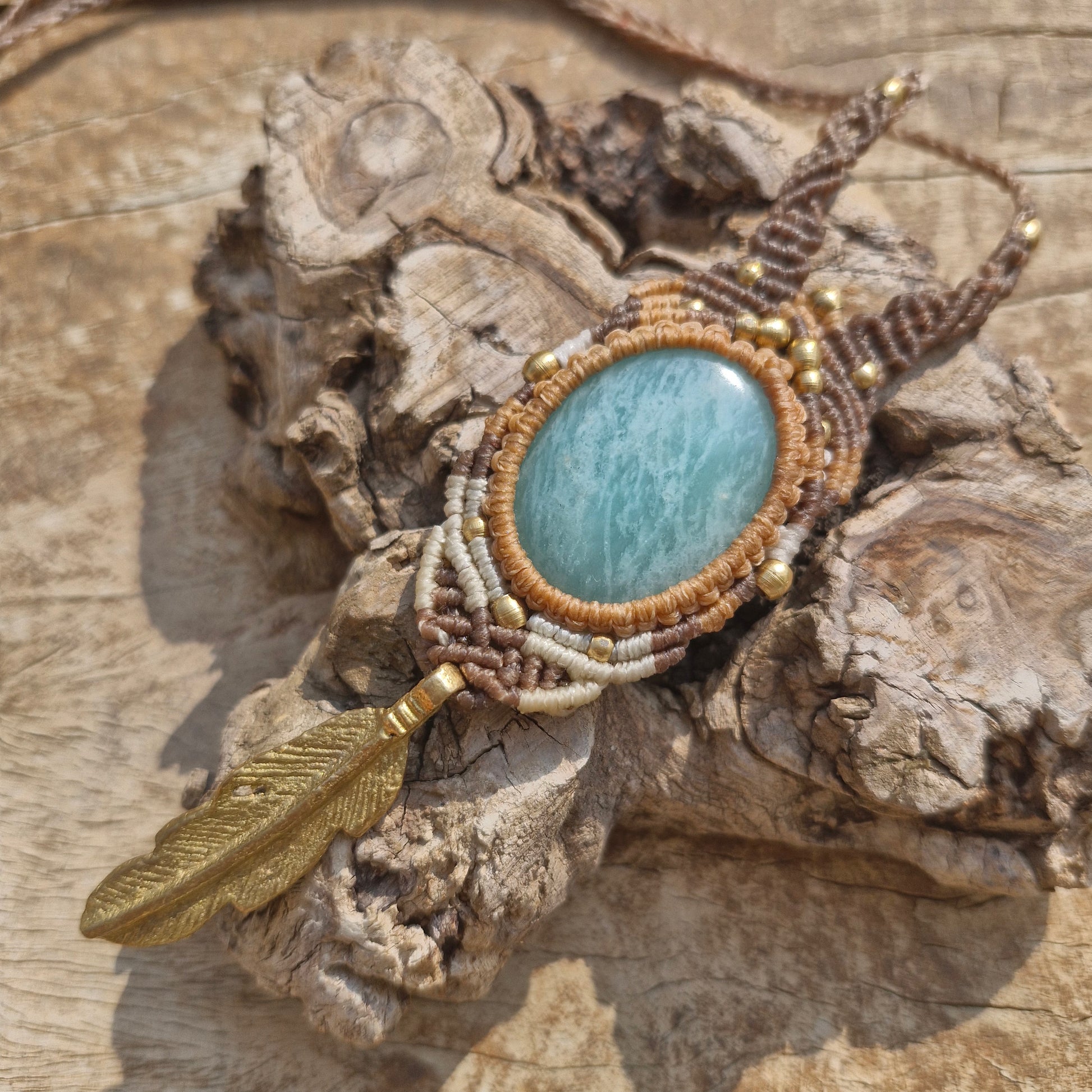 Amazonite Feather Tribe Macrame Necklace - Pyāra Designs