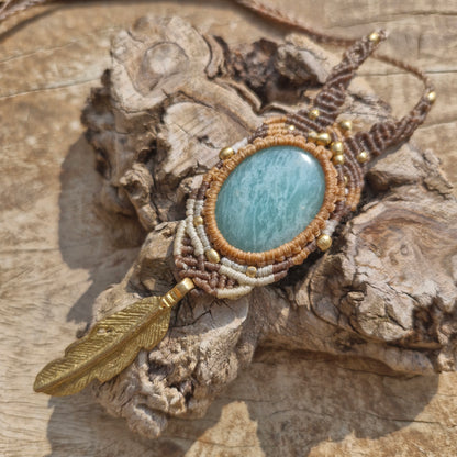 Amazonite Feather Tribe Macrame Necklace - Pyāra Designs