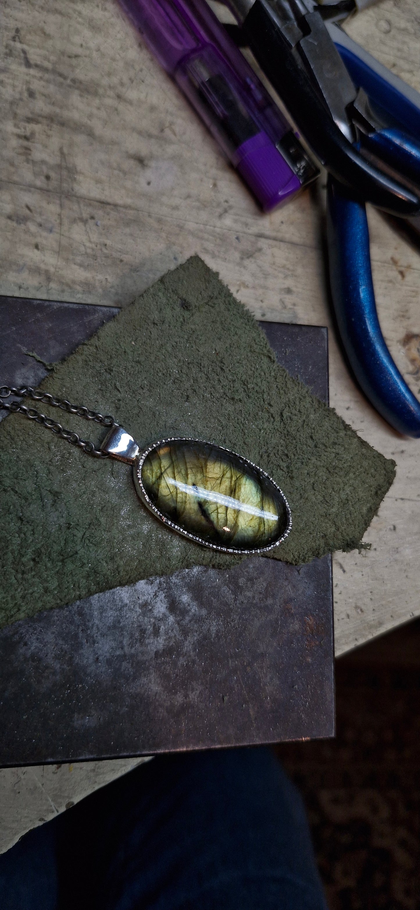 Oval Multi Green-Blue-Orange Labradorite Long Necklace