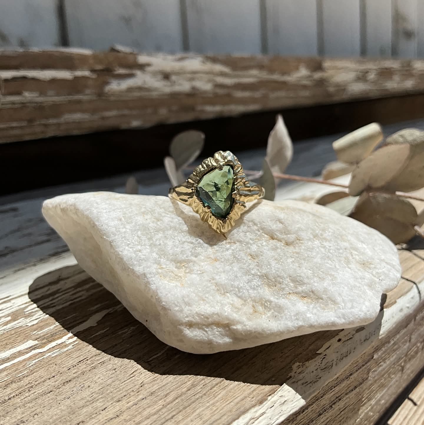 14 karat Solid Gold Green Tourmaline Unique Royal Classy Ring - Pyāra Designs