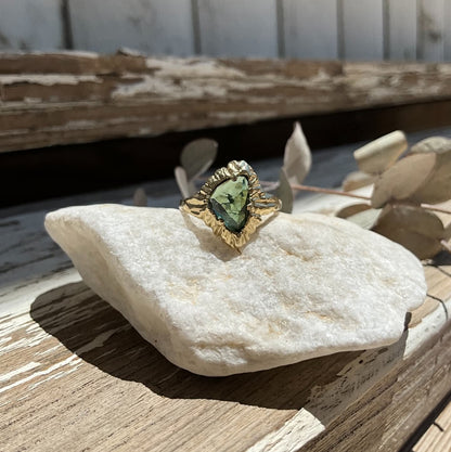 14 karat Solid Gold Green Tourmaline Unique Royal Classy Ring - Pyāra Designs
