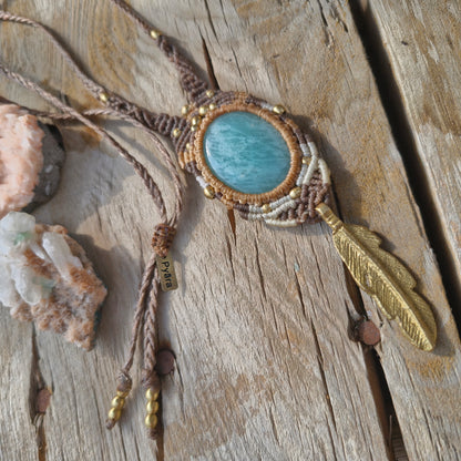 Amazonite Feather Tribe Macrame Necklace - Pyāra Designs