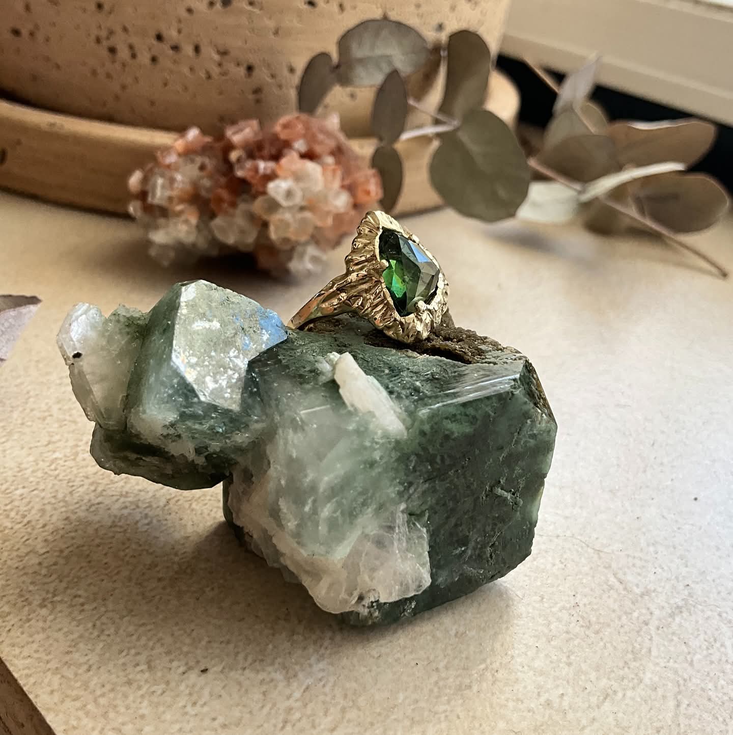 14 karat Solid Gold Green Tourmaline Unique Royal Classy Ring - Pyāra Designs