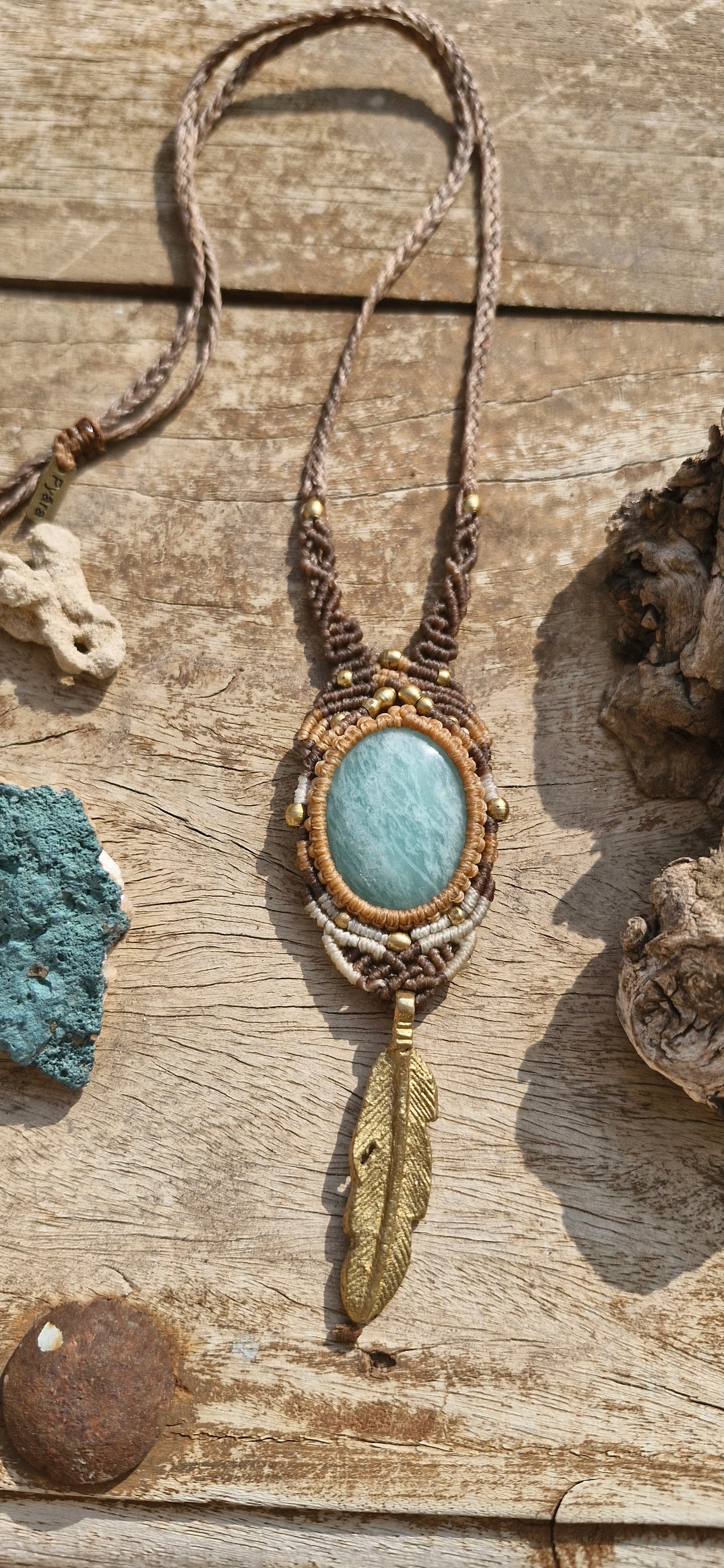 Amazonite Feather Tribe Macrame Necklace - Pyāra Designs