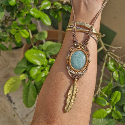 Amazonite Feather Tribe Macrame Necklace - Pyāra Designs