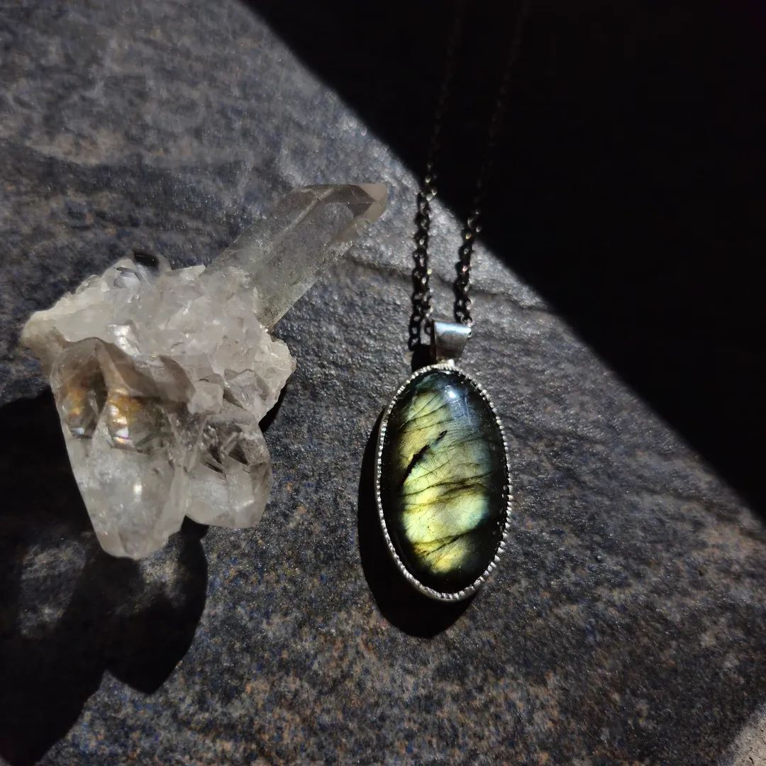 Oval Multi Green-Blue-Orange Labradorite Long Necklace