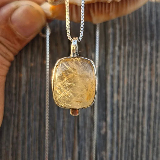 Golden Rutilated Quartz Unisex Long Necklace - Pyāra Designs