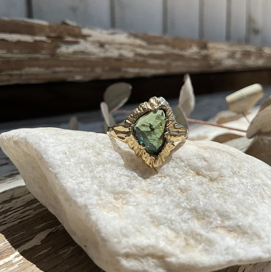 14 karat Solid Gold Green Tourmaline Unique Royal Classy Ring - Pyāra Designs