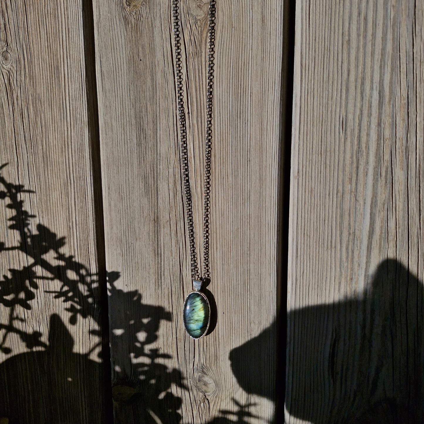 Oval Multi Green-Blue-Orange Labradorite Long Necklace