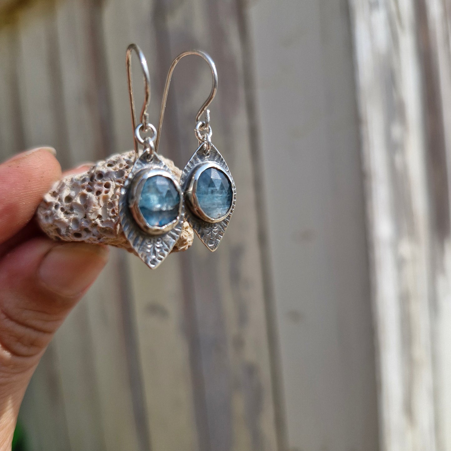 Blue Kyanite Lotus Earrings