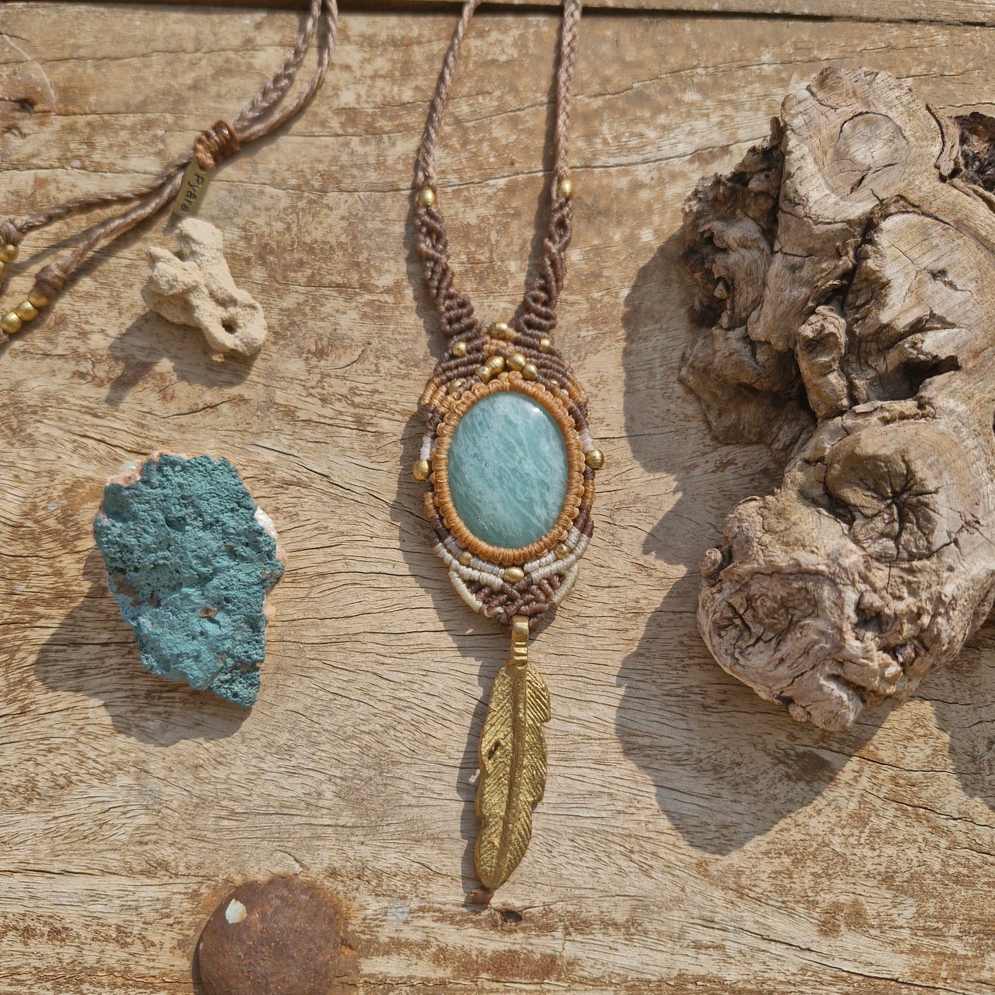 Amazonite Feather Tribe Macrame Necklace - Pyāra Designs
