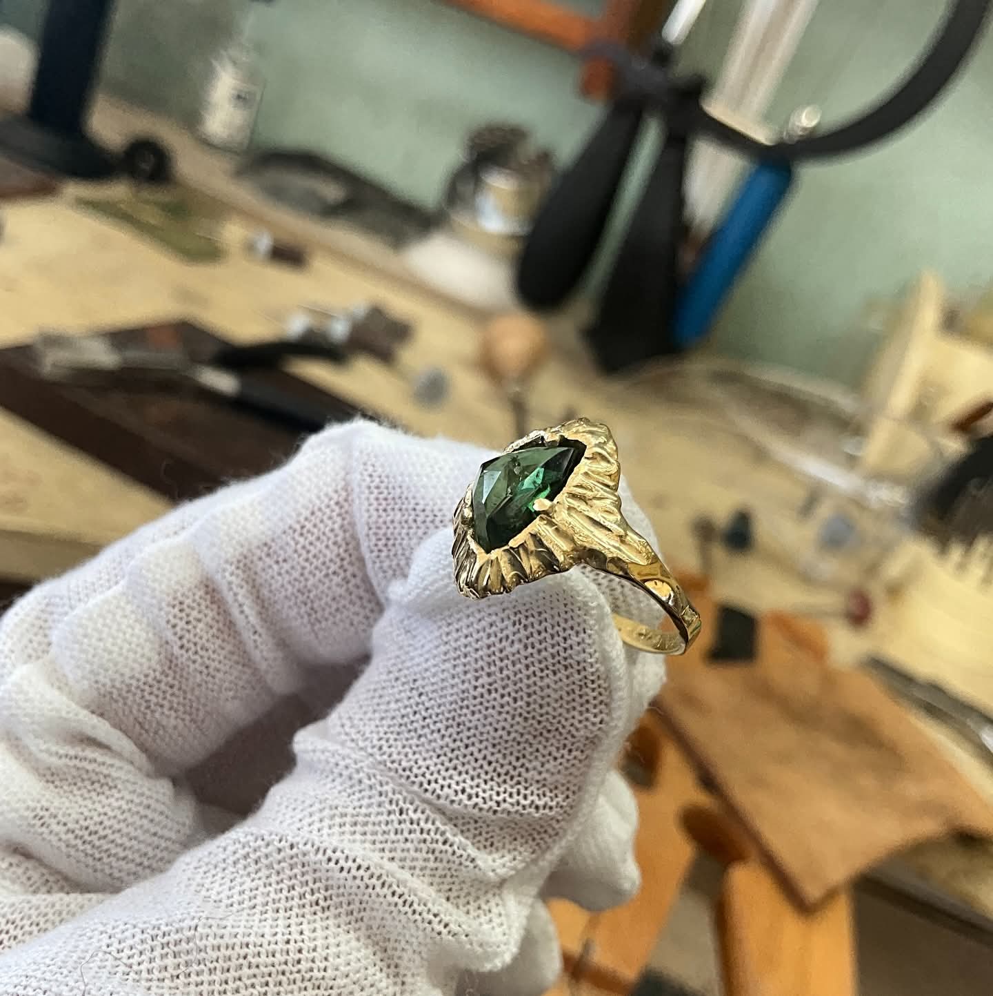 14 karat Solid Gold Green Tourmaline Unique Royal Classy Ring - Pyāra Designs